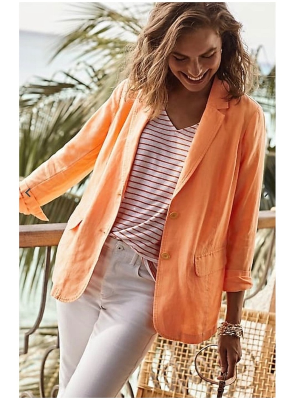 J. Jill Love Linen Summer Orange Lightweight Blazer